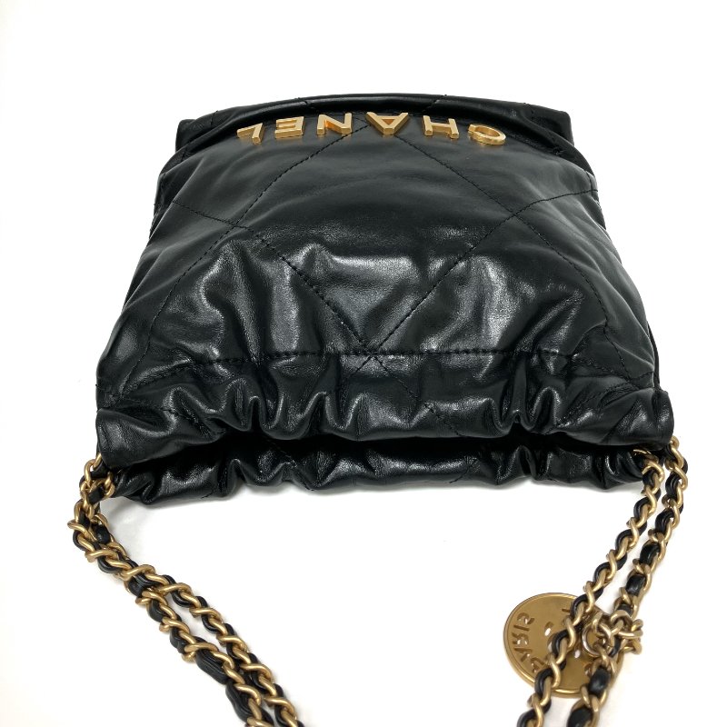 △ Chanel 香奈兒 Mini 22Bag Black Calfskin Gold Tone Metal Chain 2Way Bag AS3980 黑色小牛皮金色金屬鏈條兩用袋 AS3980 -257025692-8