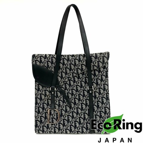☆Christian Dior 迪奧 Black Trotter Canvas Saddle Tote Bag 黑色老花帆布馬鞍托特袋 - 257025696