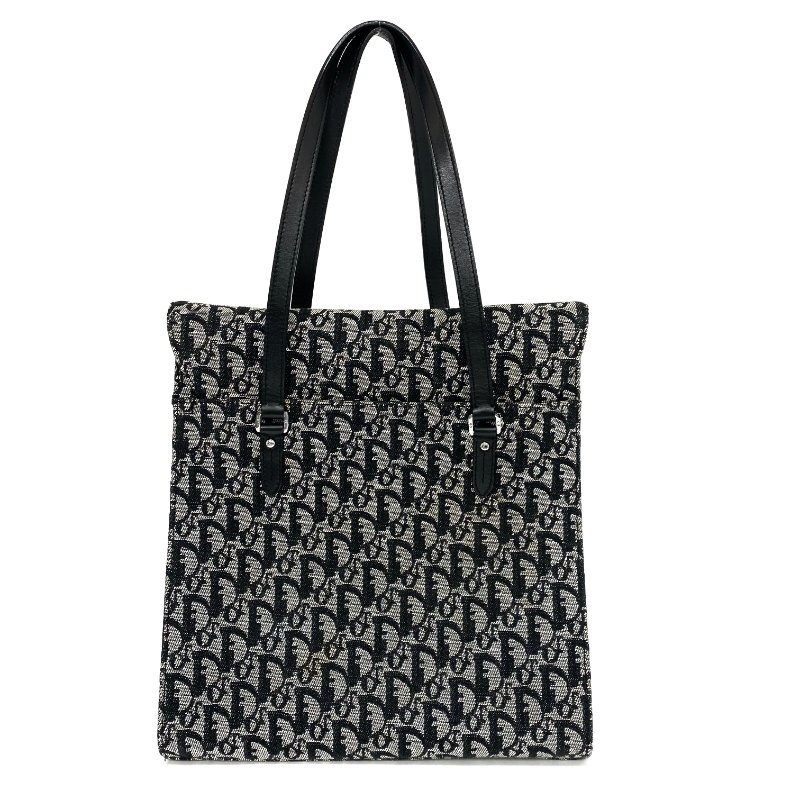 ☆Christian Dior 迪奧 Black Trotter Canvas Saddle Tote Bag 黑色老花帆布馬鞍托特袋 - 257025696-1