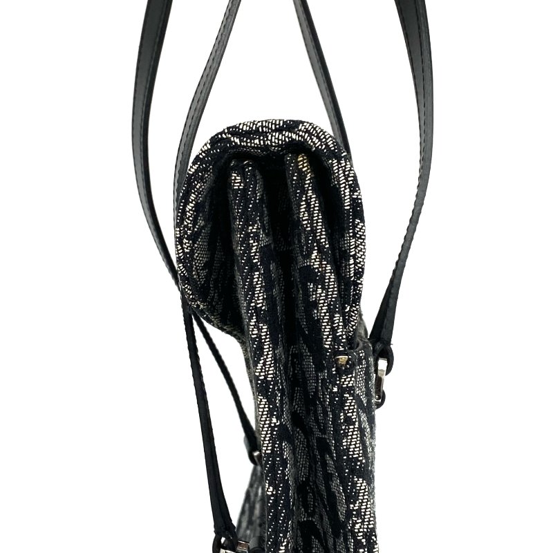 ☆Christian Dior 迪奧 Black Trotter Canvas Saddle Tote Bag 黑色老花帆布馬鞍托特袋 - 257025696-4