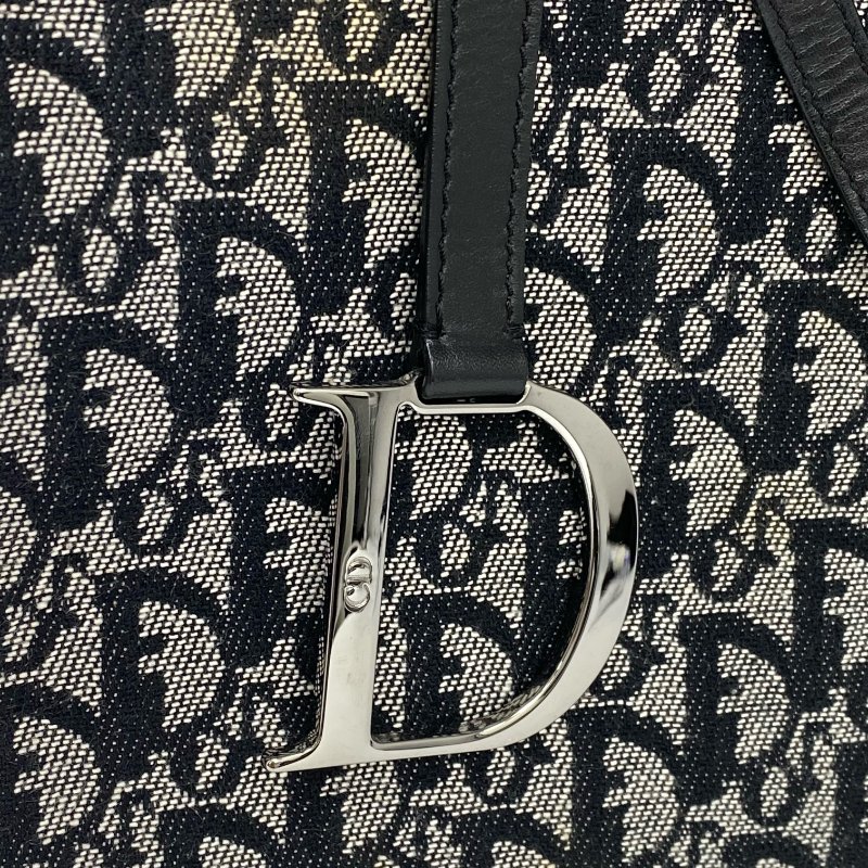 ☆Christian Dior 迪奧 Black Trotter Canvas Saddle Tote Bag 黑色老花帆布馬鞍托特袋 - 257025696-7