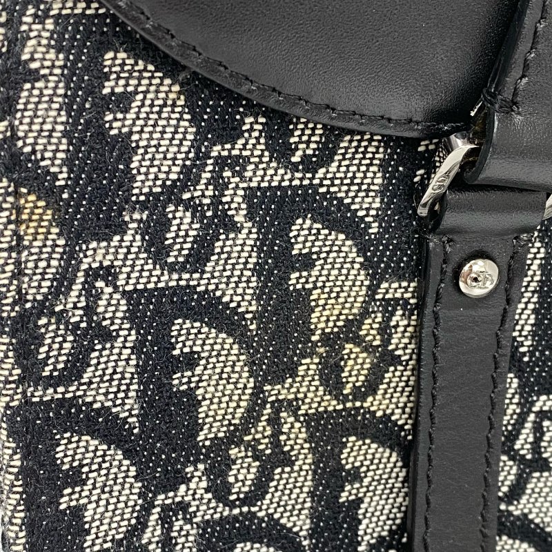 ☆Christian Dior 迪奧 Black Trotter Canvas Saddle Tote Bag 黑色老花帆布馬鞍托特袋 - 257025696-8