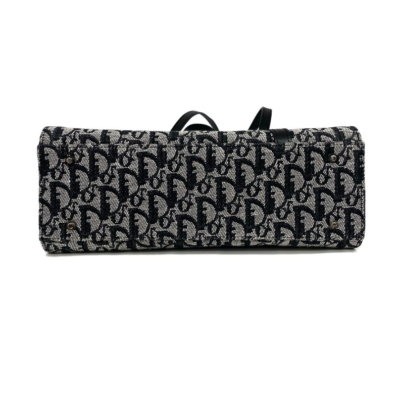 ☆Christian Dior 迪奧 Black Trotter Canvas Saddle Tote Bag 黑色老花帆布馬鞍托特袋 - 257025696-9