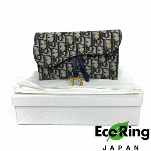 ☆ Christian Dior 迪奧 Navy Canvas Oblique Saddle Wallet on Chain 深藍色老花帆布鏈條銀包 - 257025825