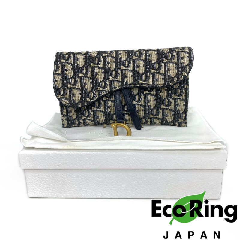 ☆ Christian Dior 迪奧 Navy Canvas Oblique Saddle Wallet on Chain 深藍色老花帆布鏈條銀包 - 257025825-0
