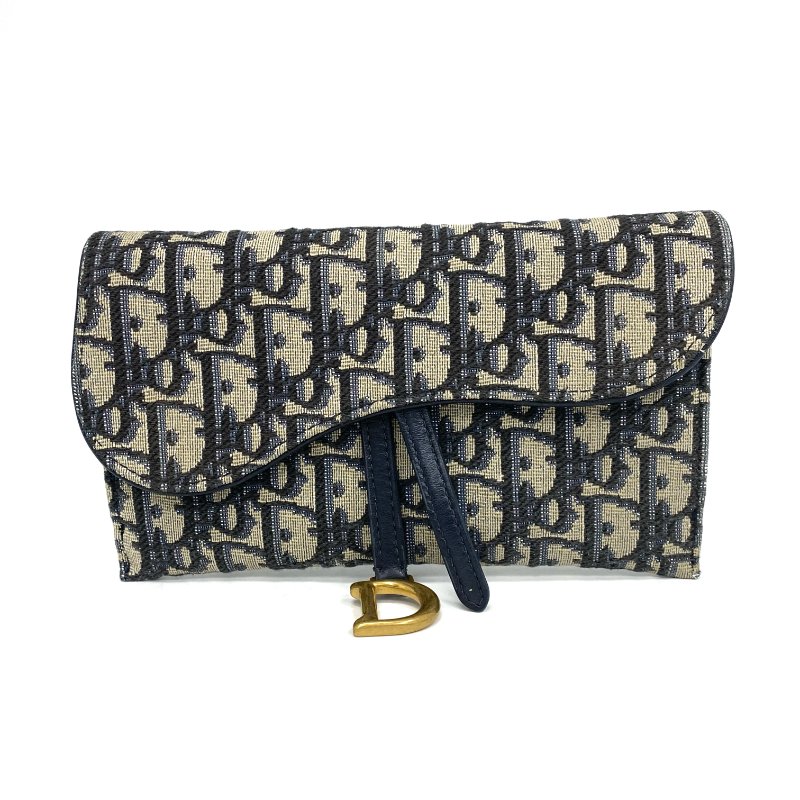 ☆ Christian Dior 迪奧 Navy Canvas Oblique Saddle Wallet on Chain 深藍色老花帆布鏈條銀包 - 257025825-1