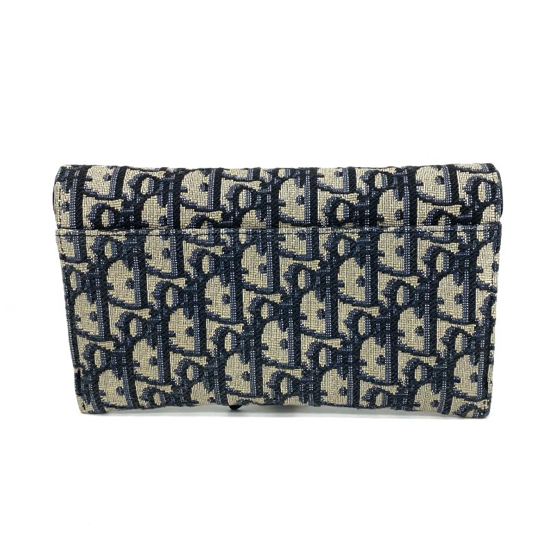☆ Christian Dior 迪奧 Navy Canvas Oblique Saddle Wallet on Chain 深藍色老花帆布鏈條銀包 - 257025825-2