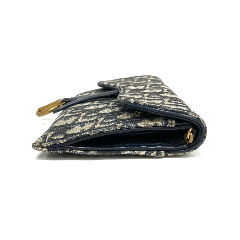 ☆ Christian Dior 迪奧 Navy Canvas Oblique Saddle Wallet on Chain 深藍色老花帆布鏈條銀包 - 257025825-3