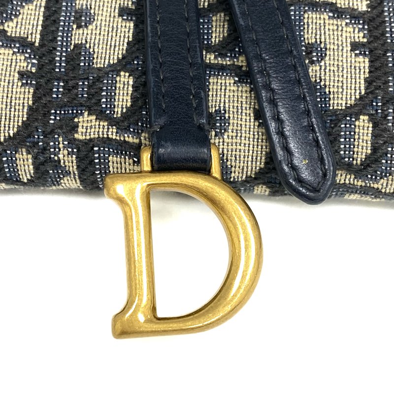 ☆ Christian Dior 迪奧 Navy Canvas Oblique Saddle Wallet on Chain 深藍色老花帆布鏈條銀包 - 257025825-11