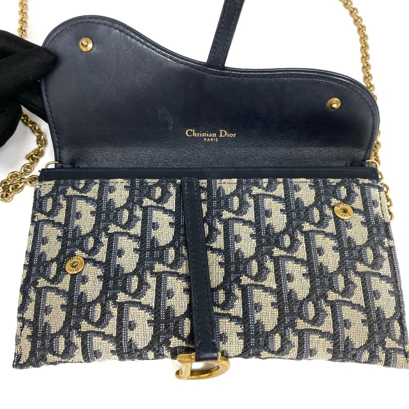 ☆ Christian Dior 迪奧 Navy Canvas Oblique Saddle Wallet on Chain 深藍色老花帆布鏈條銀包 - 257025825-16