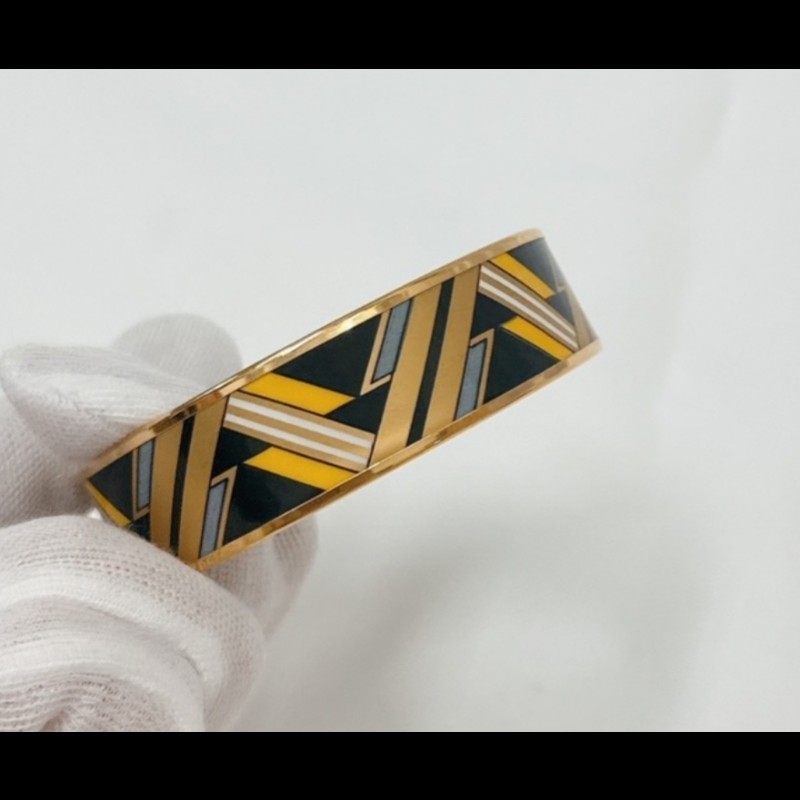 Hermes金邊黑底V型紋琺瑯手環-4