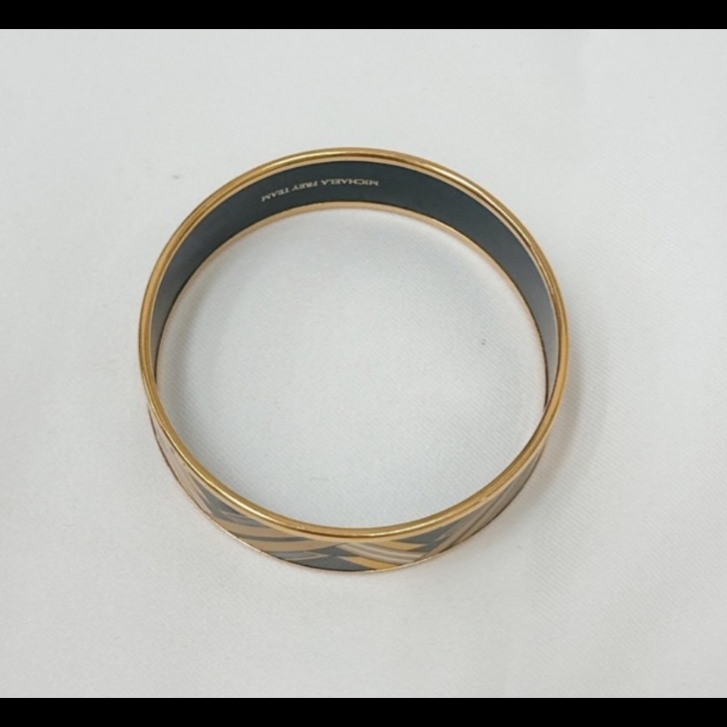 Hermes金邊黑底V型紋琺瑯手環-6