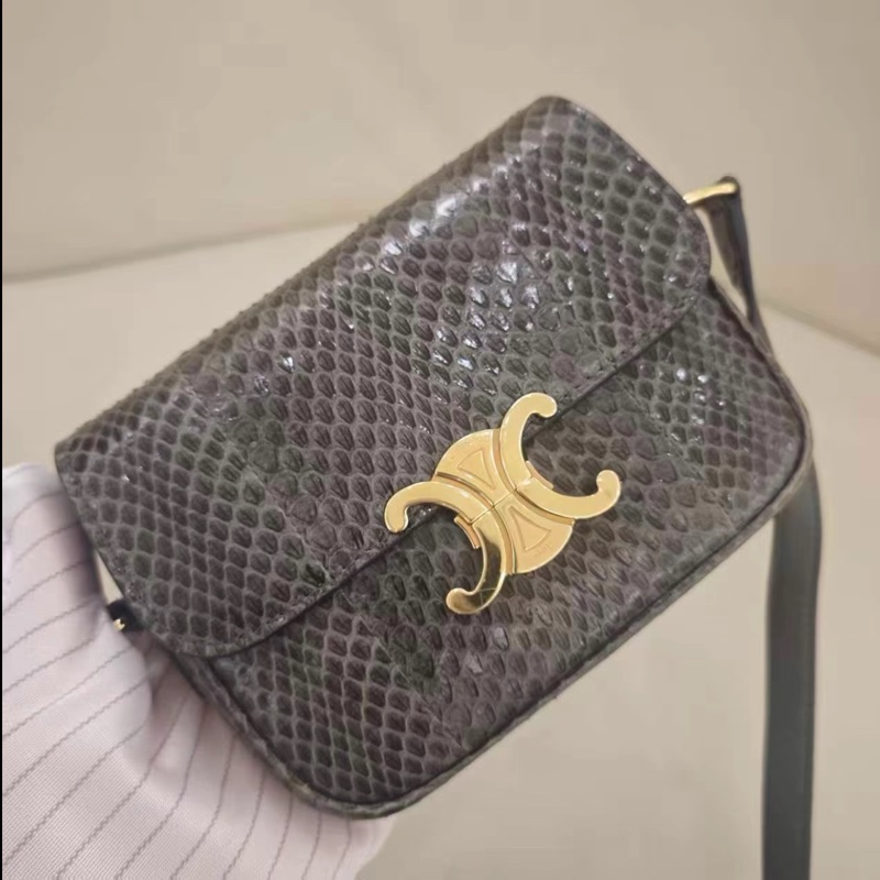 Celine • 經典凱旋門灰咖色水蛇皮包 小號 原價近20萬-0