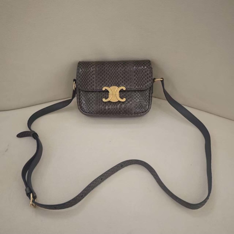 Celine • 經典凱旋門灰咖色水蛇皮包 小號 原價近20萬-1