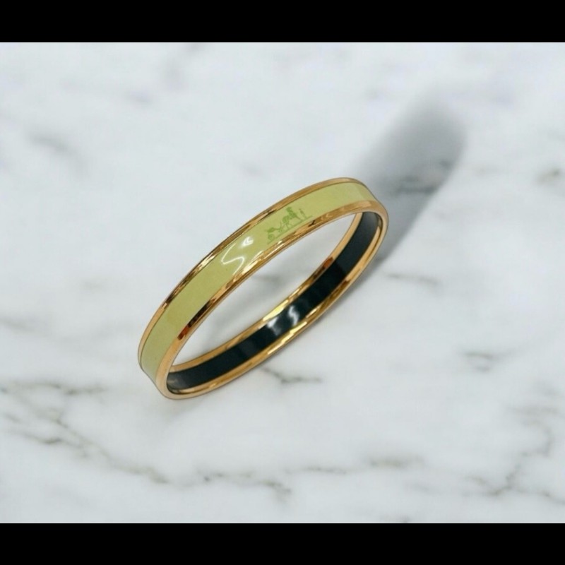 Hermes草綠色細版小馬僮琺瑯手環-0