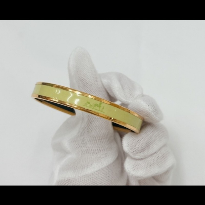 Hermes草綠色細版小馬僮琺瑯手環-7