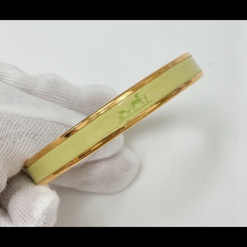 Hermes草綠色細版小馬僮琺瑯手環-9