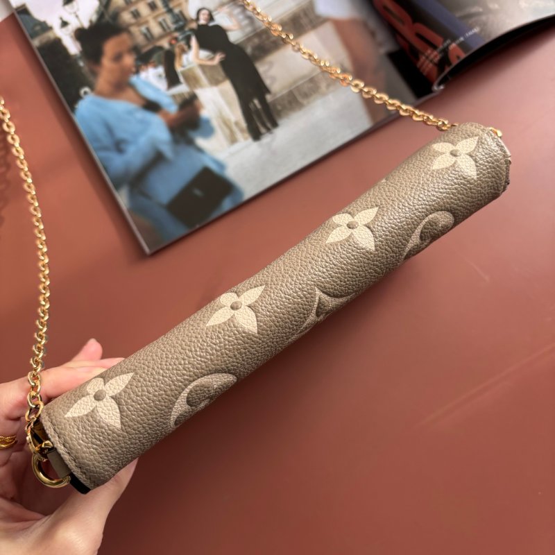 ::LOUIS VUITTON:: LV M82610 Félicie Pochette 斑鳩灰色皮革壓花紋 WOC三合一 金鏈斜背包-3