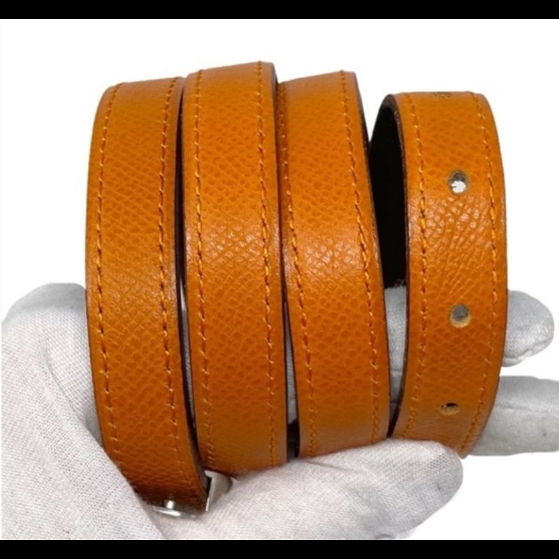 Hermes橙棕雙面銀釦細皮帶-3