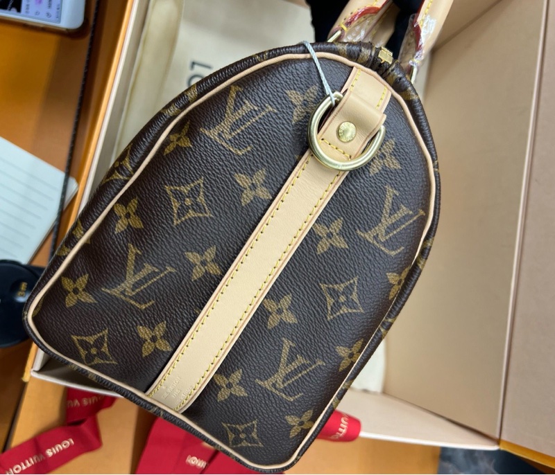 【2026年1月購證 全新大全套✨】LV Speedy25 經典老花手提斜挎包搭黑色肩帶芯片款-4