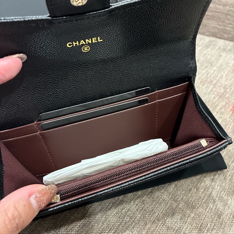 誰在找👀熱騰騰🔥香奈兒chanel黑色小皮件 荔枝皮 中夾 扣式 🇹🇼26年1🈷️票-2