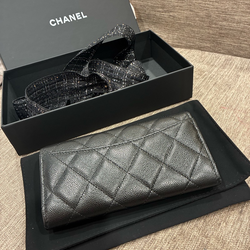 誰在找👀熱騰騰🔥香奈兒chanel黑色小皮件 荔枝皮 中夾 扣式 🇹🇼26年1🈷️票-4