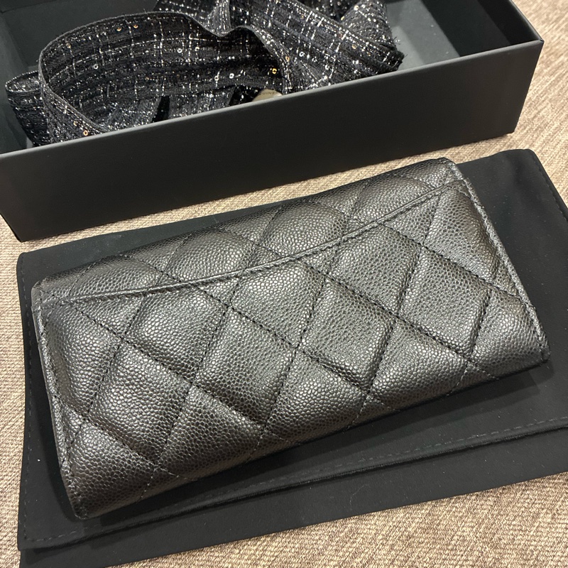 誰在找👀熱騰騰🔥香奈兒chanel黑色小皮件 荔枝皮 中夾 扣式 🇹🇼26年1🈷️票-6