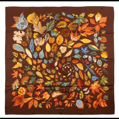 Hermes咖底落葉喀什米爾大披肩