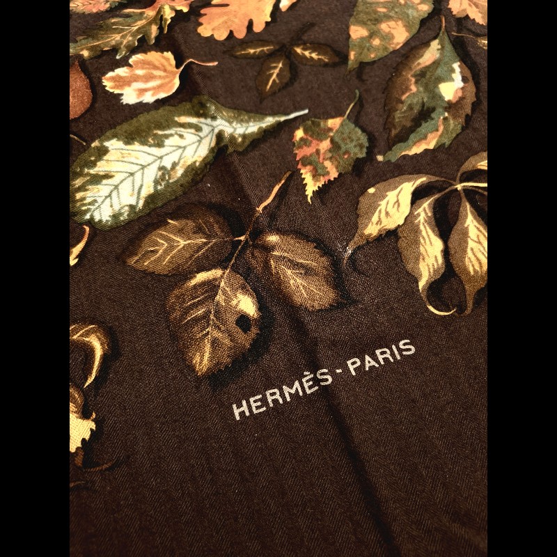 Hermes咖底落葉喀什米爾大披肩-3