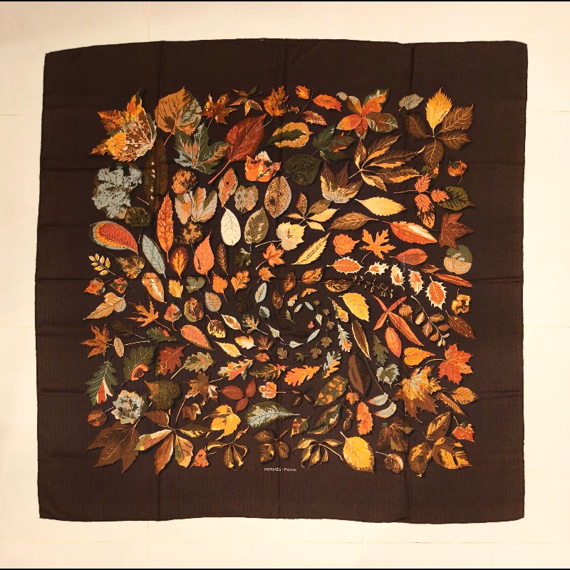 Hermes咖底落葉喀什米爾大披肩-5