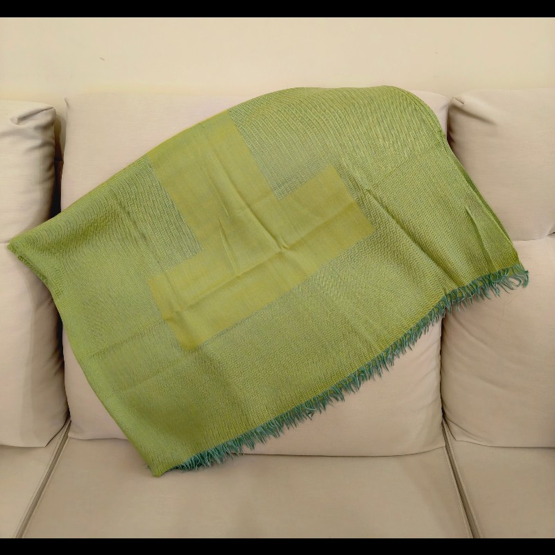 HermesH字樣綠色喀什米爾大披肩-1