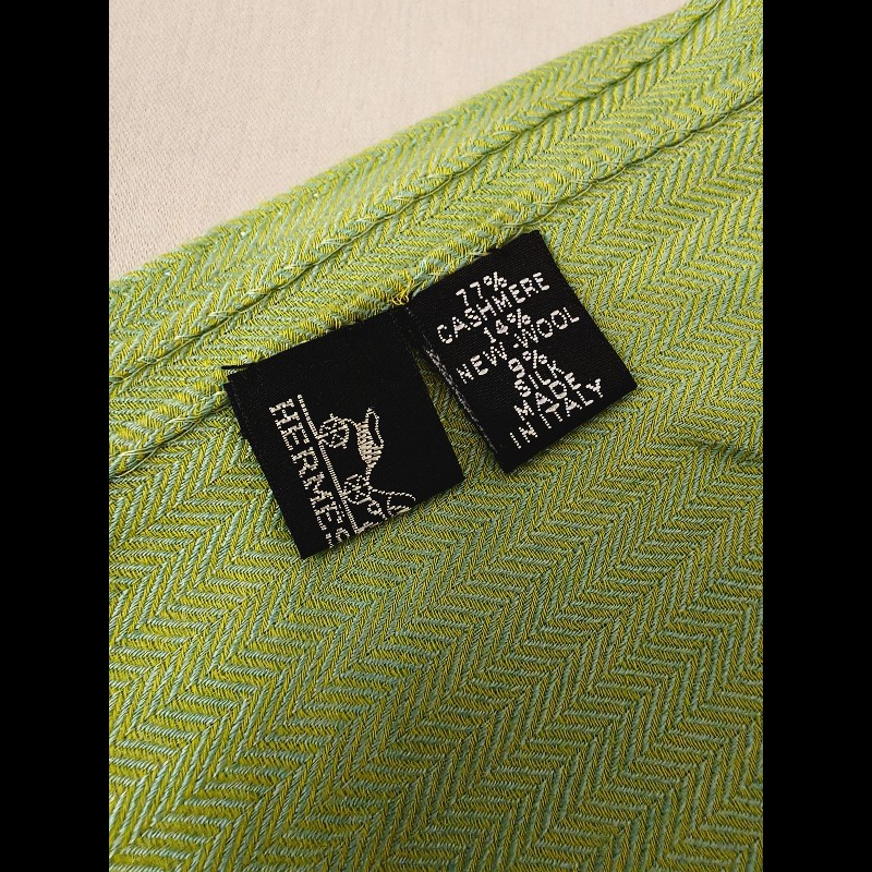 HermesH字樣綠色喀什米爾大披肩-6