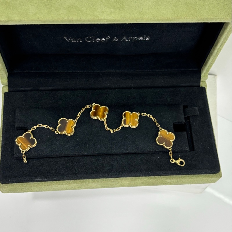 VCA / Van Cleef & Arpels 梵克雅寶Vintage Alhambra®系列虎眼石五花手鍊,四葉草手鍊。寓意財富,招財款手鍊必入它 2015年 沒卡-7