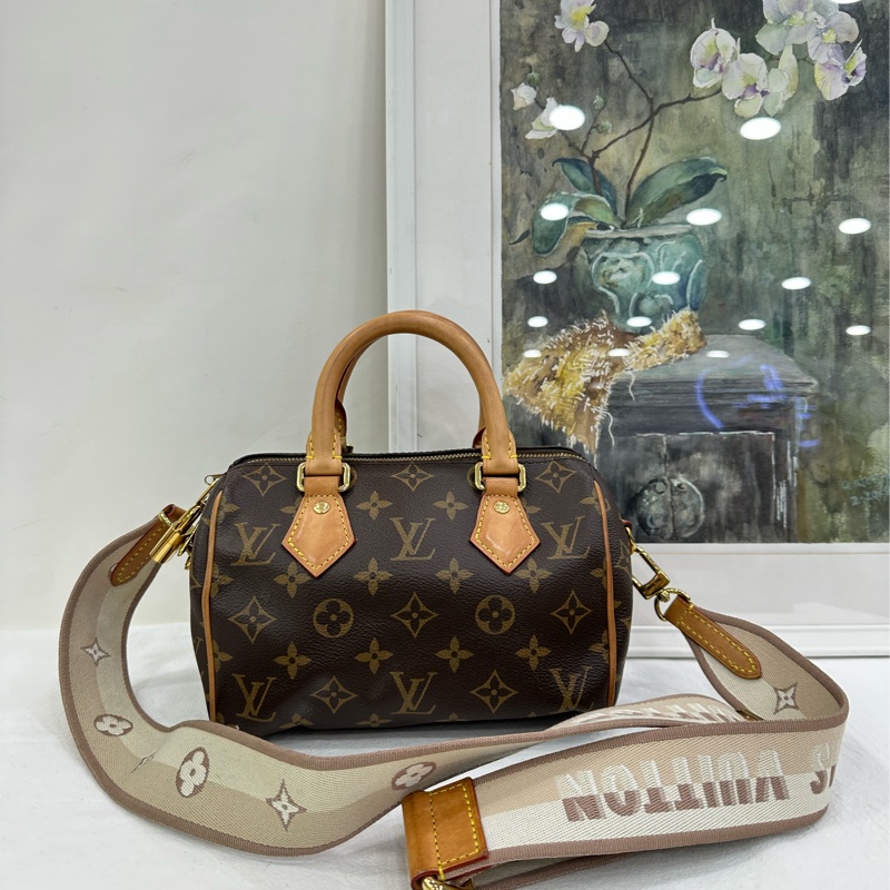 Lv 路易威登speedy20老花米色奶茶色肩帶 97新 晶片款 晶片失效 未掃出晶片-1