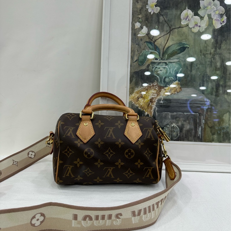 Lv 路易威登speedy20老花米色奶茶色肩帶 97新 晶片款 晶片失效 未掃出晶片-2