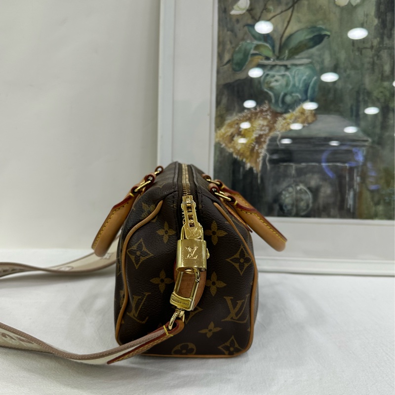 Lv 路易威登speedy20老花米色奶茶色肩帶 97新 晶片款 晶片失效 未掃出晶片-3