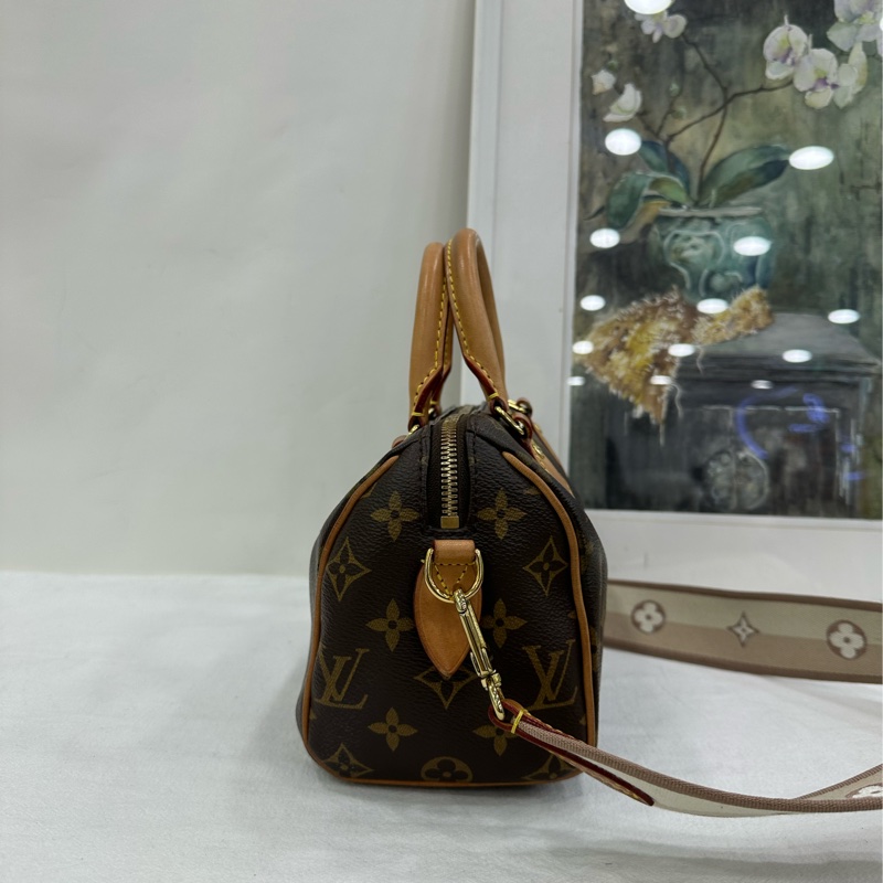 Lv 路易威登speedy20老花米色奶茶色肩帶 97新 晶片款 晶片失效 未掃出晶片-4