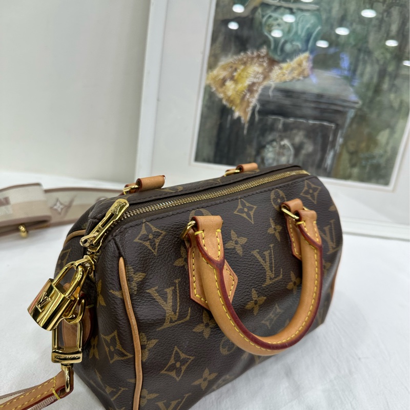 Lv 路易威登speedy20老花米色奶茶色肩帶 97新 晶片款 晶片失效 未掃出晶片-7