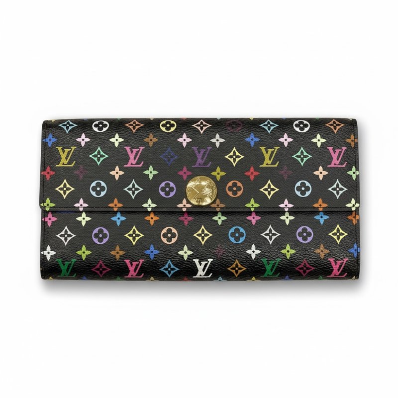 LOUIS VUITTON 路易威登 M93746 PORTEFEUILLE SARAH 長夾 PVC帆布 黑三彩老花 金釦-0