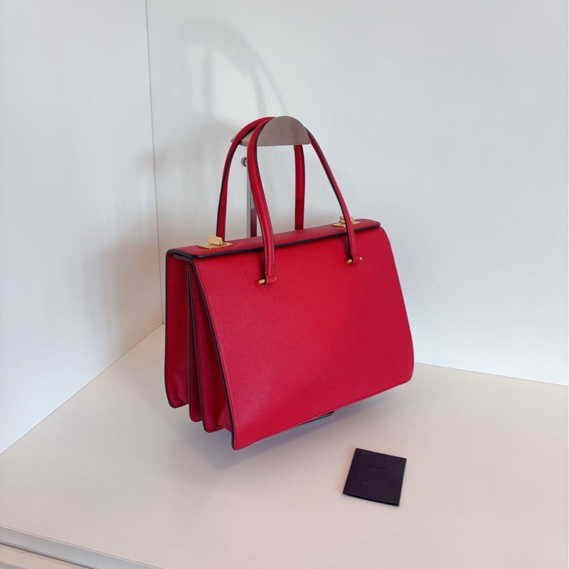 【98新🆕】Prada 紅金十字紋全皮 手提包-1