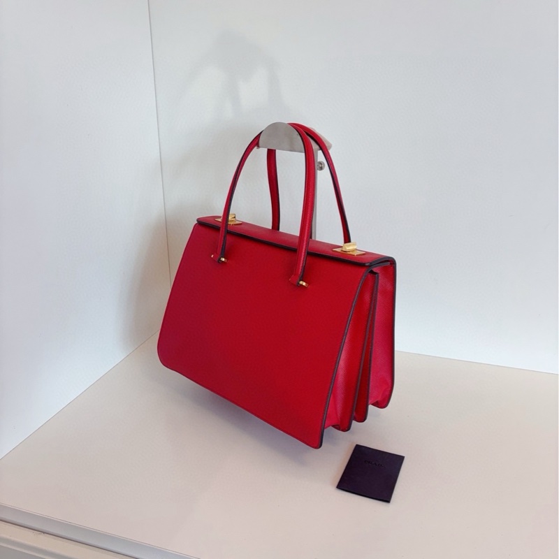 【98新🆕】Prada 紅金十字紋全皮 手提包-2