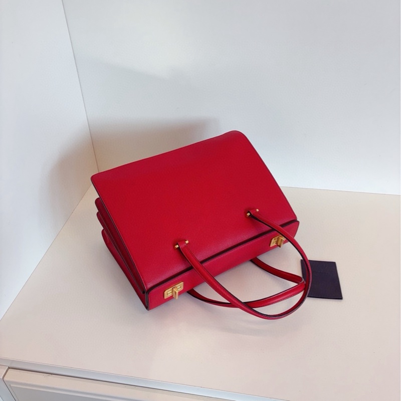 【98新🆕】Prada 紅金十字紋全皮 手提包-3