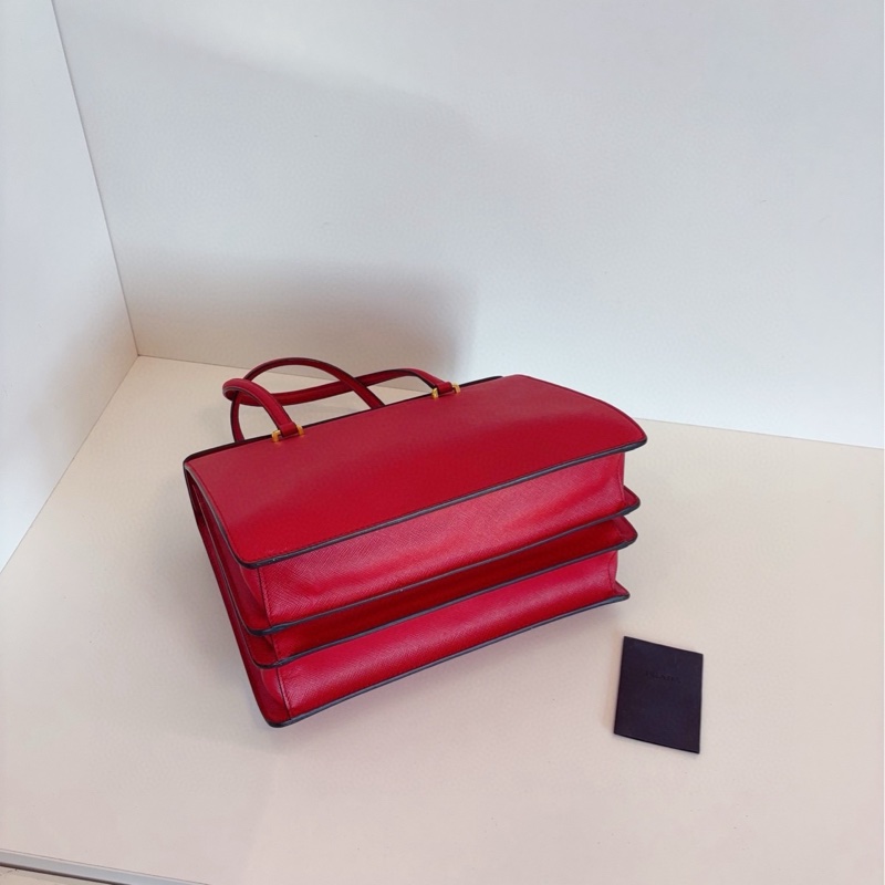 【98新🆕】Prada 紅金十字紋全皮 手提包-5
