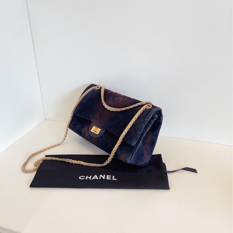 【98新🆕】Chanel 重工限量✨菱格絲絨雙蓋金扣2.55 扎染幻彩色 單肩包-2