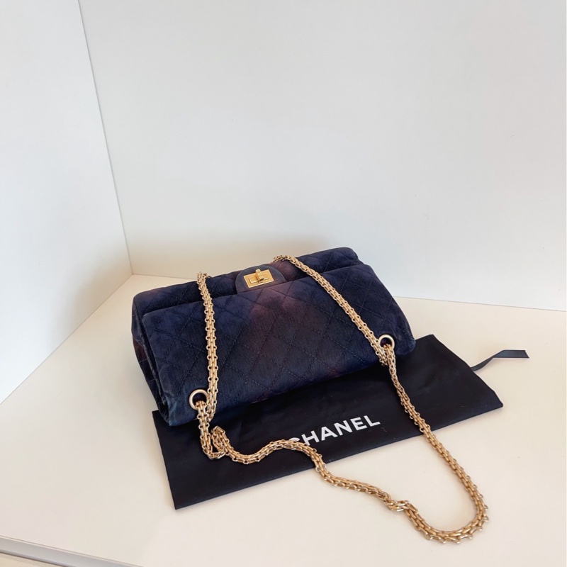 【98新🆕】Chanel 重工限量✨菱格絲絨雙蓋金扣2.55 扎染幻彩色 單肩包-3