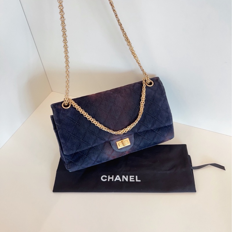 【98新🆕】Chanel 重工限量✨菱格絲絨雙蓋金扣2.55 扎染幻彩色 單肩包-6