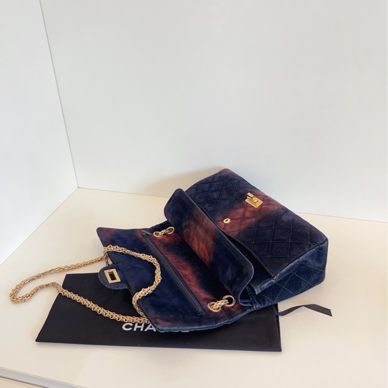 【98新🆕】Chanel 重工限量✨菱格絲絨雙蓋金扣2.55 扎染幻彩色 單肩包-7
