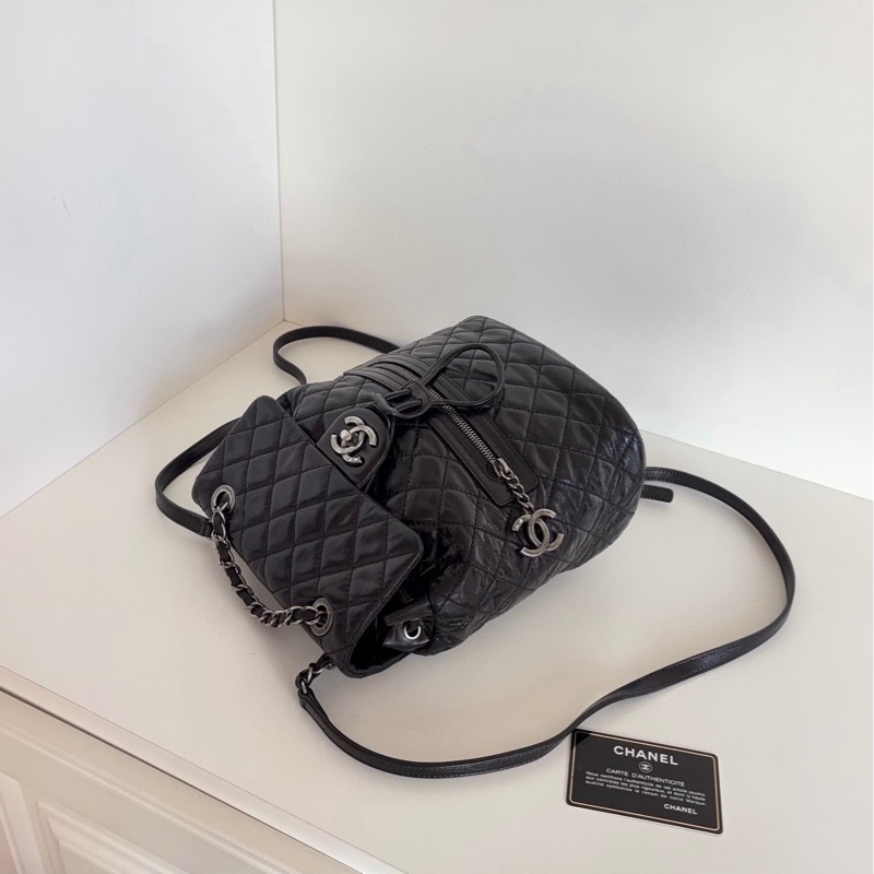 【98新🆕】Chanel 硬通款 黑銀油蠟牛皮 薩爾茨堡雙肩包 小號 small背包-4