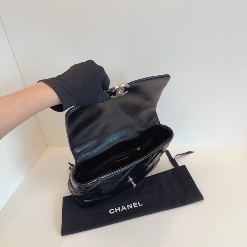 【閒置🆕】Chanel芯片款 經典 黑銀 19bag中號手提斜挎包-6