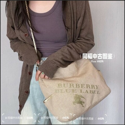 Burberry Blue Label米色帆布單肩包
